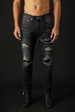 Jeans BlackLvt de culoare neagra si cu model cu taieturi fabricat manual din blug premium