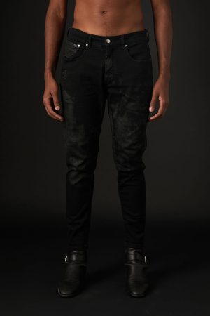 Jeans Blackz de culoare neagra fabricat manual din blug premium